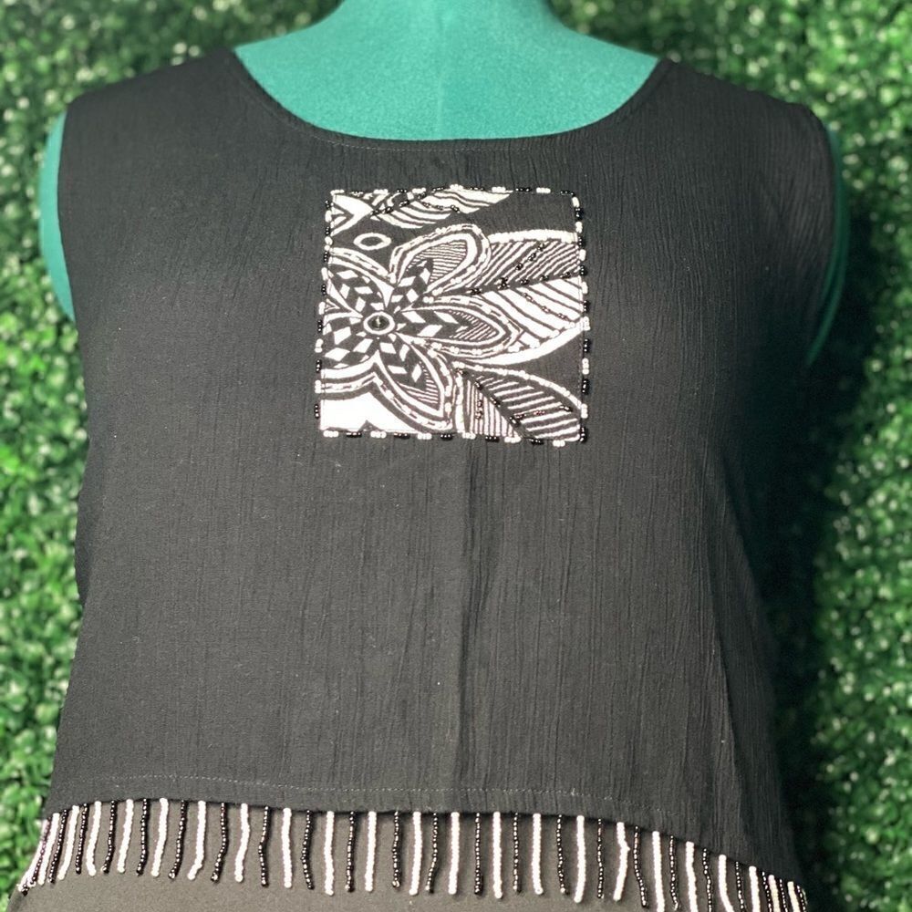 Black Paradiso Beaded Fringe Crop Top